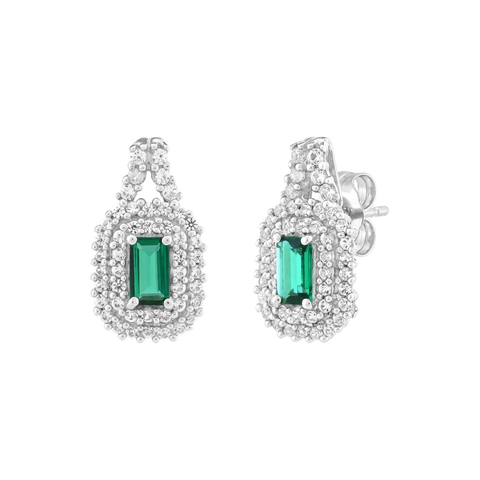 Lab-Created Emerald and Lab-Created White Sapphire Earrings in Sterling Silver – Image 1 of 1