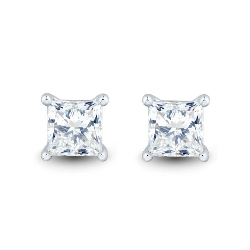 Lab Grown Diamond Stud Earrings with Princess-Cut Solitaires – Image 2 of 3