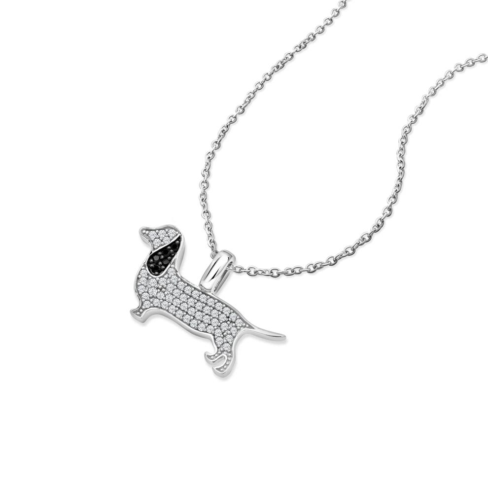 White &amp; Black Diamond Dachshund Pendant in Sterling Silver (1/4 ct. tw.) – Image 4 of 4