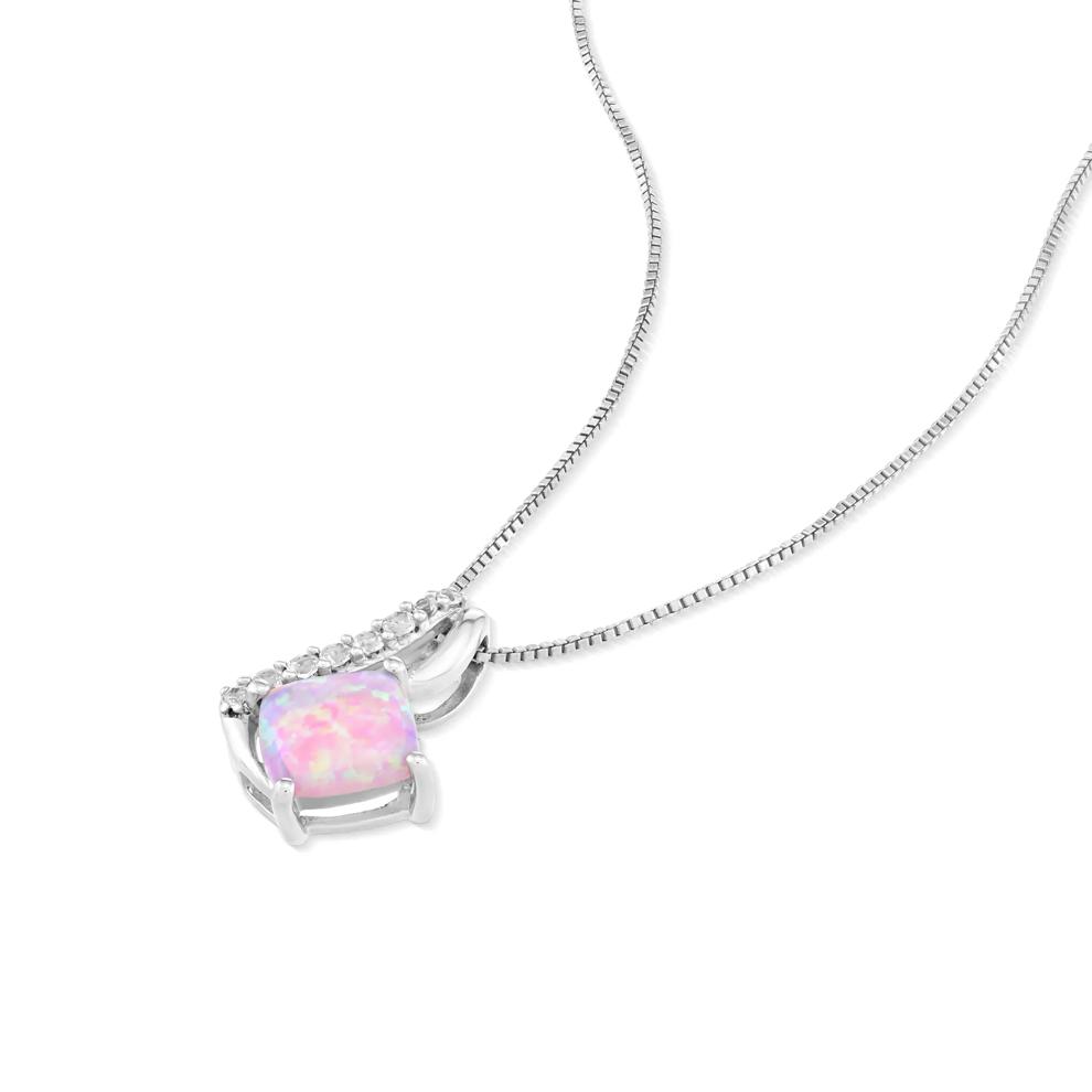 Lab-Created Opal &amp; Lab-Created White Sapphire Pendant Necklace in Sterling Silver – Image 4 of 4