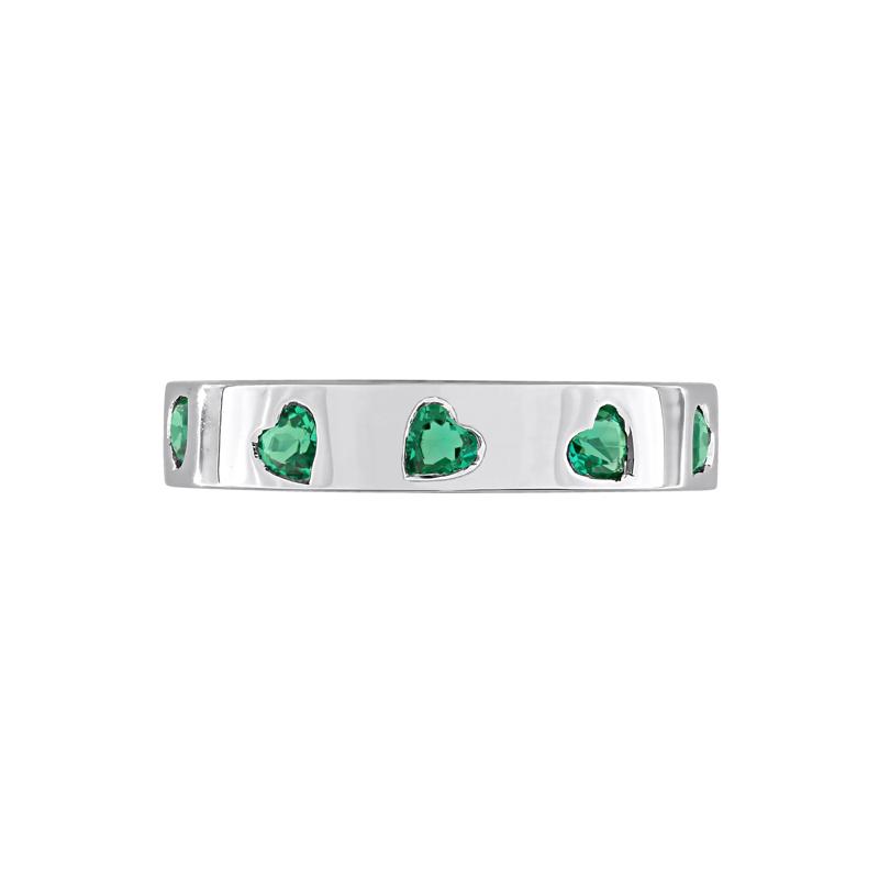 Heart-Shaped Lab-Created Emerald Eternity Band in Sterling Silver – Image 1 of 7