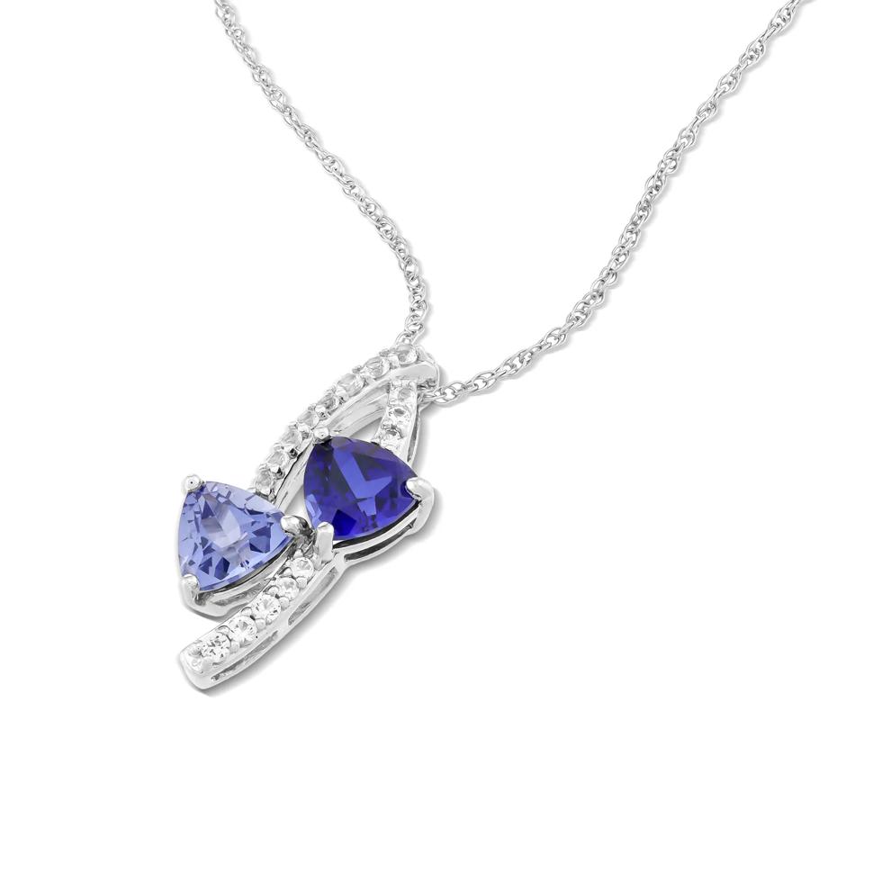 Lab-Created Blue Sapphire &amp; Lab-Created White Sapphire Trillion Pendant Necklace in Sterling Silver – Image 4 of 4