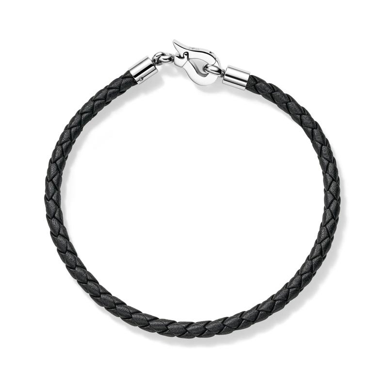 Men&#39;s Black Woven Leather Bracelet with Stainless Steel – Image 2 of 8