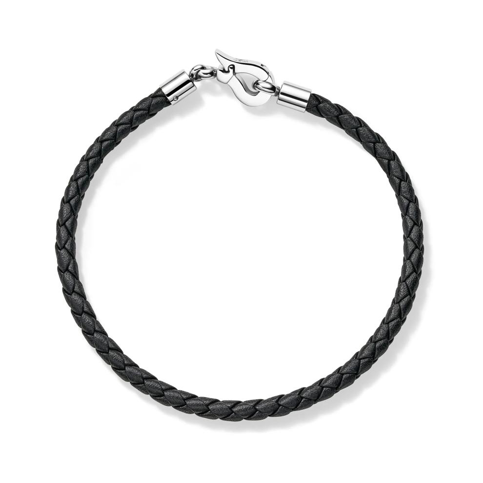 Men's Black Woven Leather Bracelet with Stainless Steel – Image 2 of 7