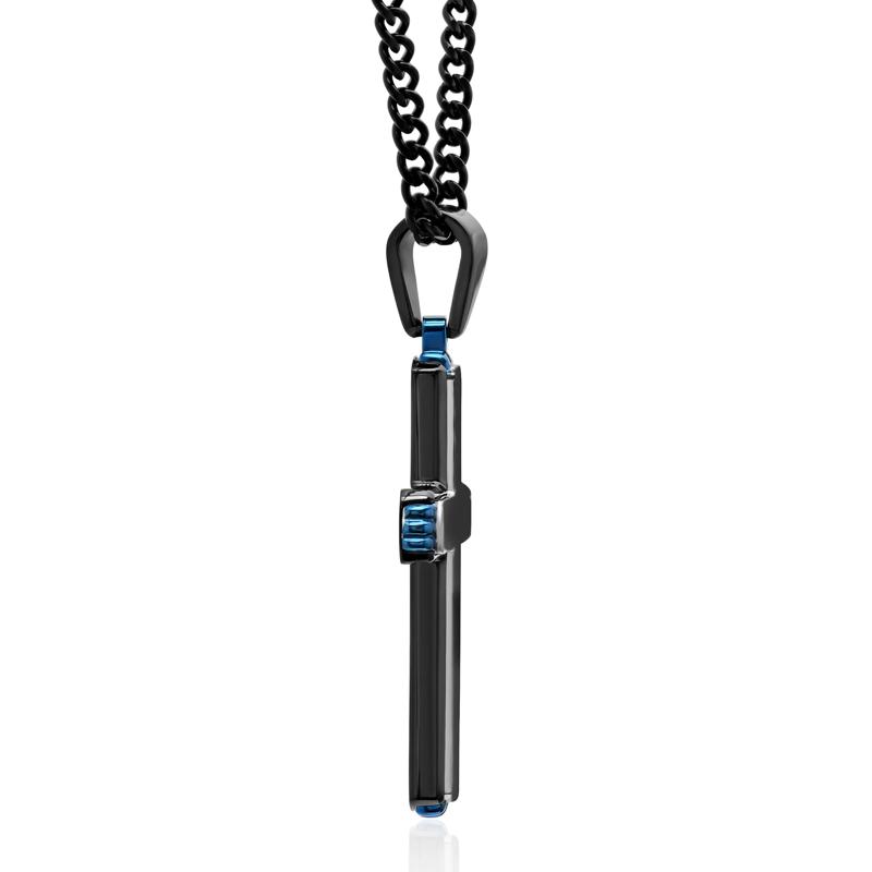 Cross Pendant in Black and Blue Ion-Plated Stainless Steel – Image 2 of 2