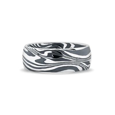 Men's Domed Kinetic Wedding Band in Damascus Steel, 8mm