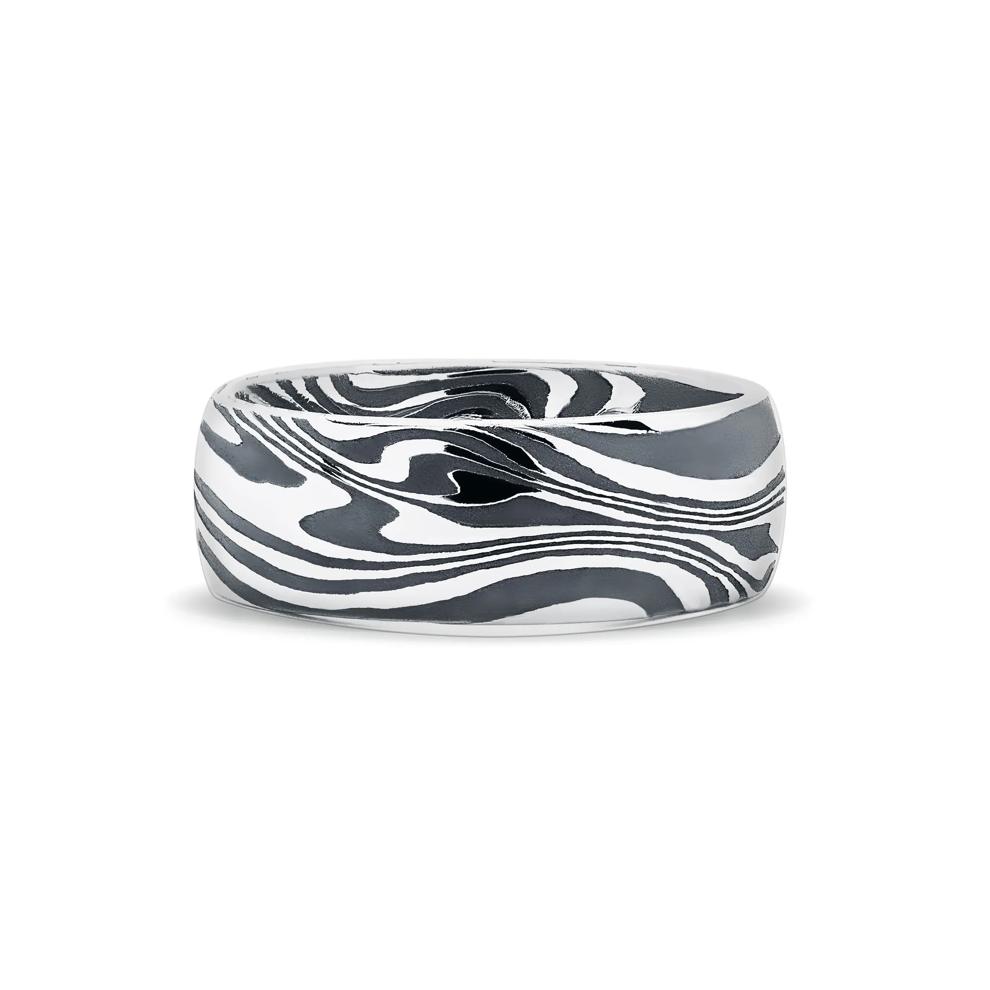 Men's Domed Kinetic Wedding Band in Damascus Steel, 8mm – Image 1 of 4