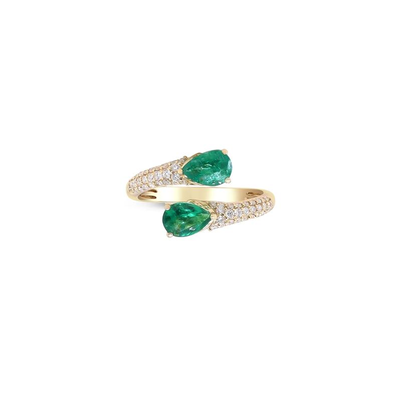 Emerald and Diamond Bypass Ring in 14K Yellow Gold &#40;1/3 ct. tw.&#41; – Image 1 of 4
