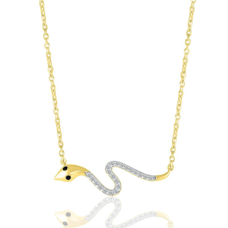 Black and White Diamond Snake Necklace in 10K Yellow Gold &#40;1/8 ct. tw.&#41; – Image 1 of 3