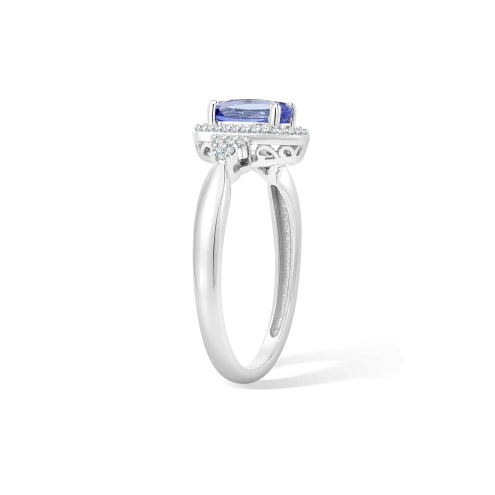 Tanzanite &amp; Diamond Halo Ring in 10K White Gold (1/10 ct. tw.) – Image 3 of 4