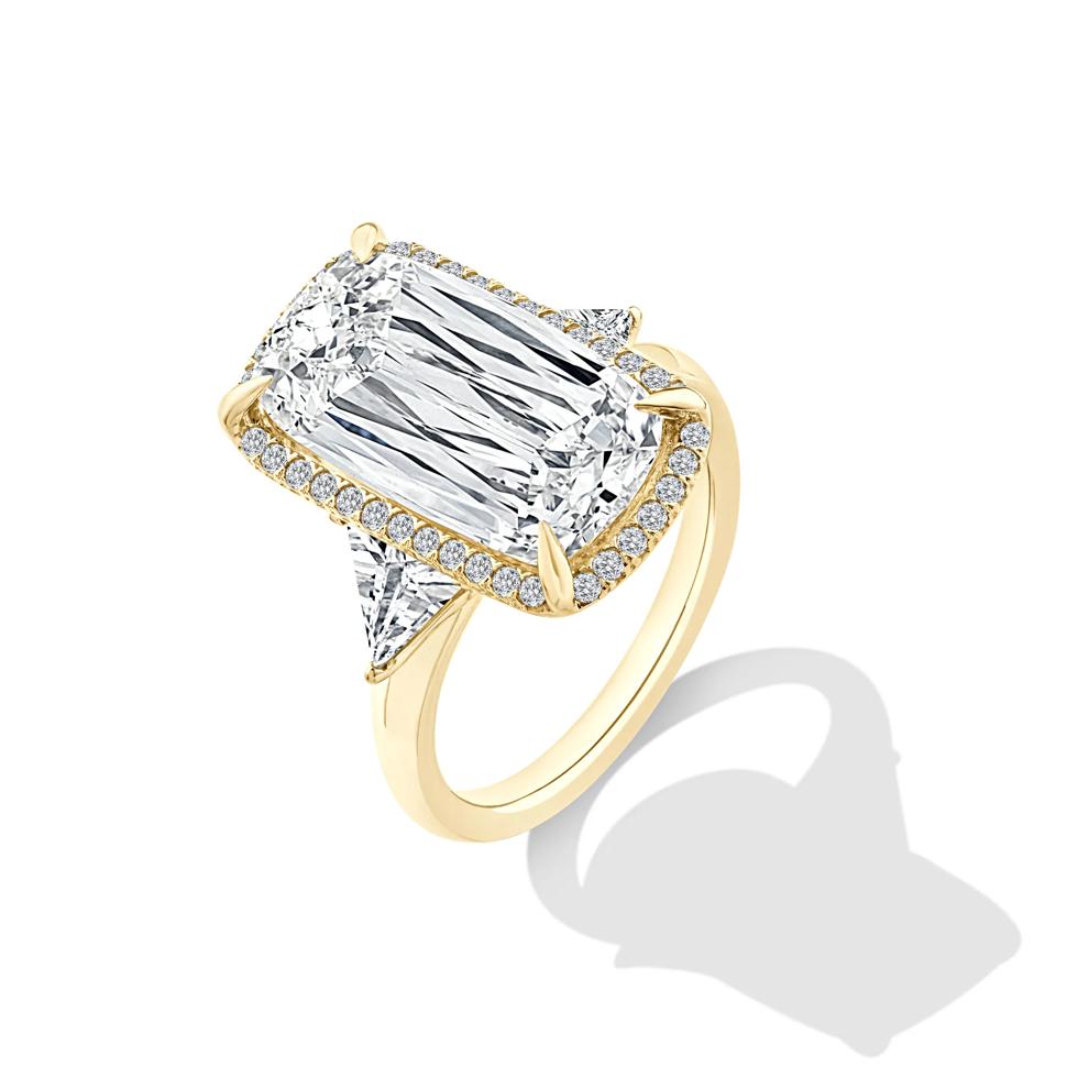 Lab Grown Diamond Elongated Cushion Halo Engagement Ring in 18K Yellow Gold (9 ct. tw.) – Image 4 of 4