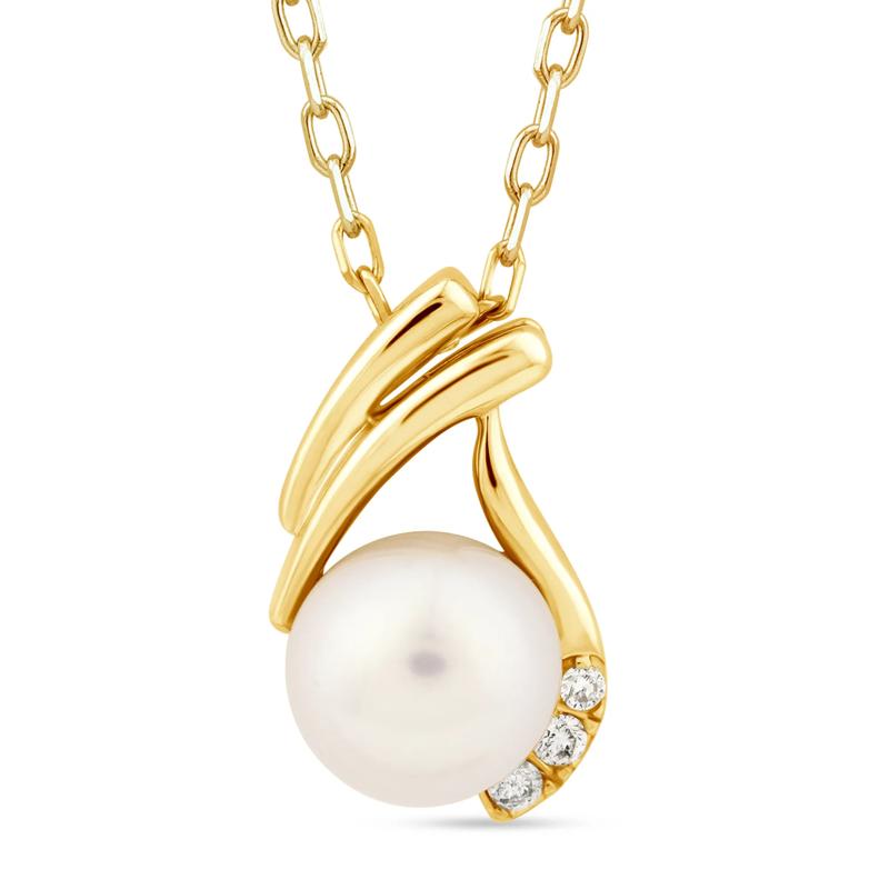 Pearl and Diamond Accent Pendant in 10K Yellow Gold – Image 1 of 4