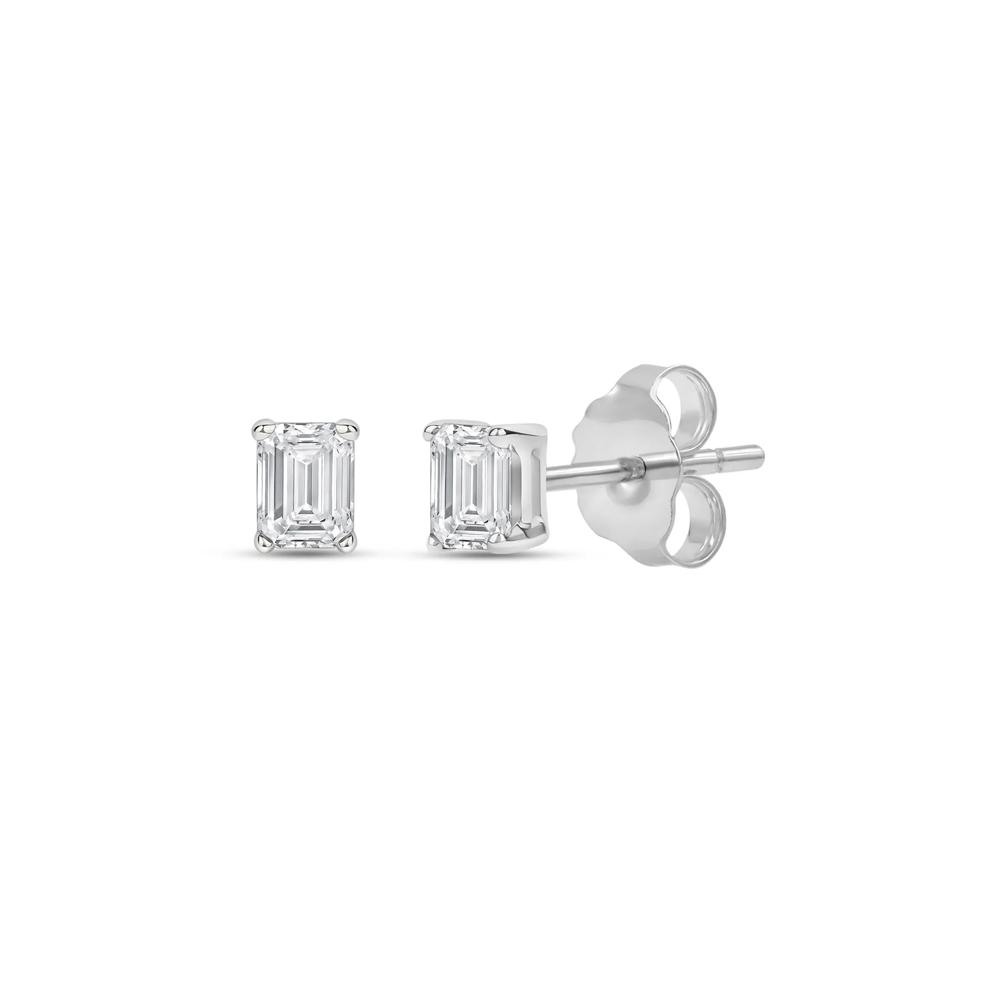 Lab Grown Diamond Emerald-Cut Solitaire Stud Earrings in 14K White Gold (1/4 ct. tw.) – Image 1 of 3