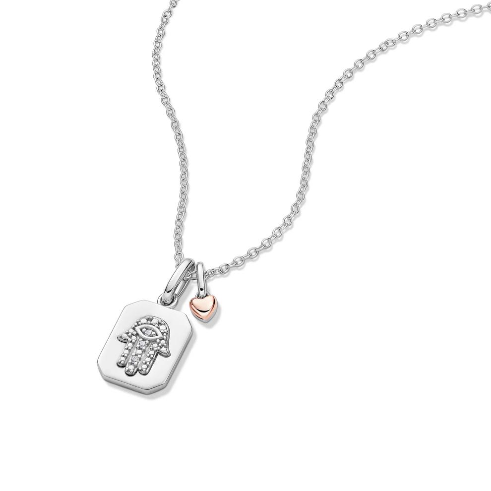 Lab Grown Diamond Accent Hamsa Pendant in Sterling Silver &amp; 10K Rose Gold – Image 4 of 5
