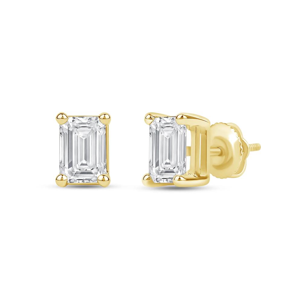 Lab Grown Diamond Emerald-Cut Solitaire Stud Earrings in 14K Yellow Gold (2 ct. tw.) – Image 1 of 3