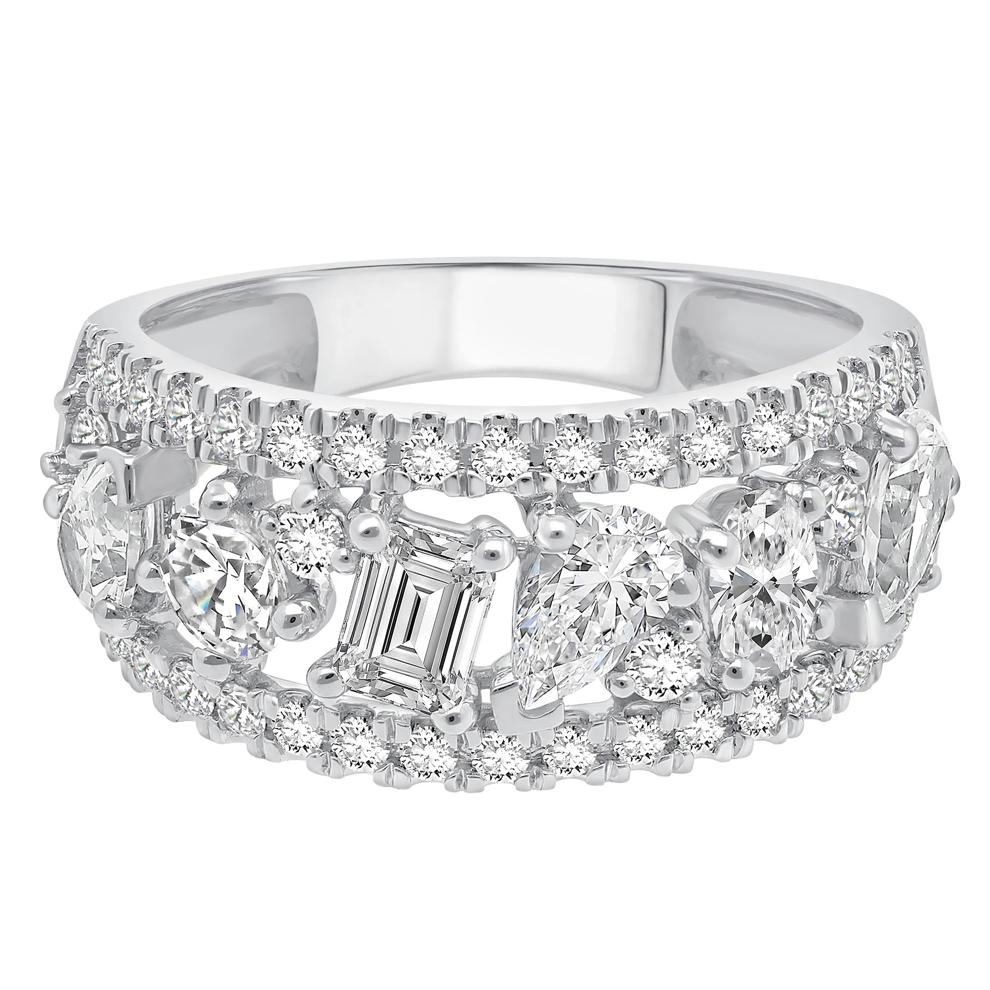 Lab Grown Diamond Three-Row Mixed Cut Band Ring in 14K White Gold (2 ct.tw.) – Image 1 of 4