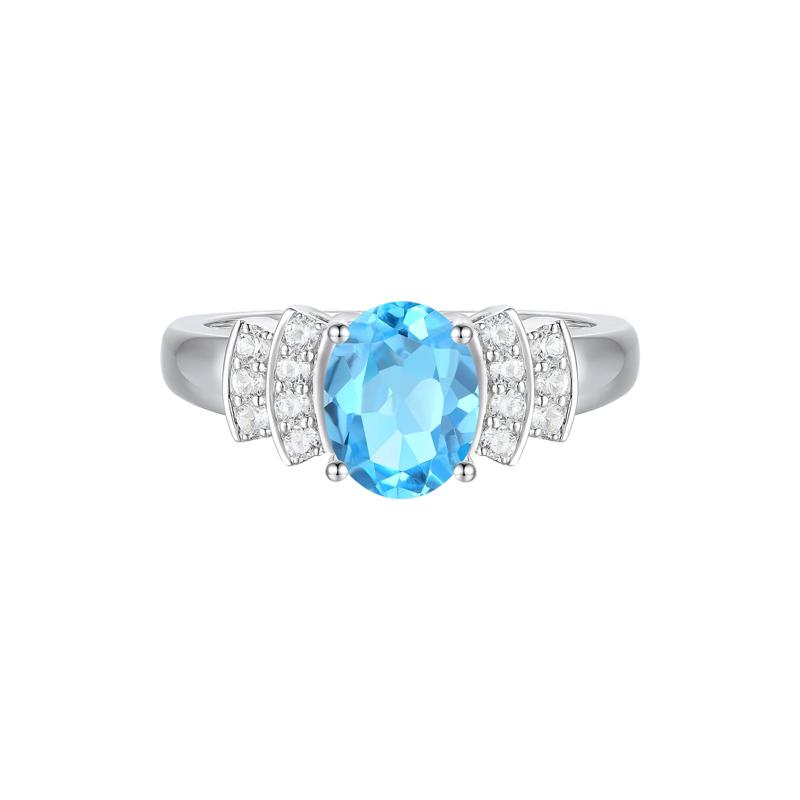 Blue Topaz and Diamond Ring in 14K White Gold &#40;1/5 ct. tw.&#41; – Image 1 of 3