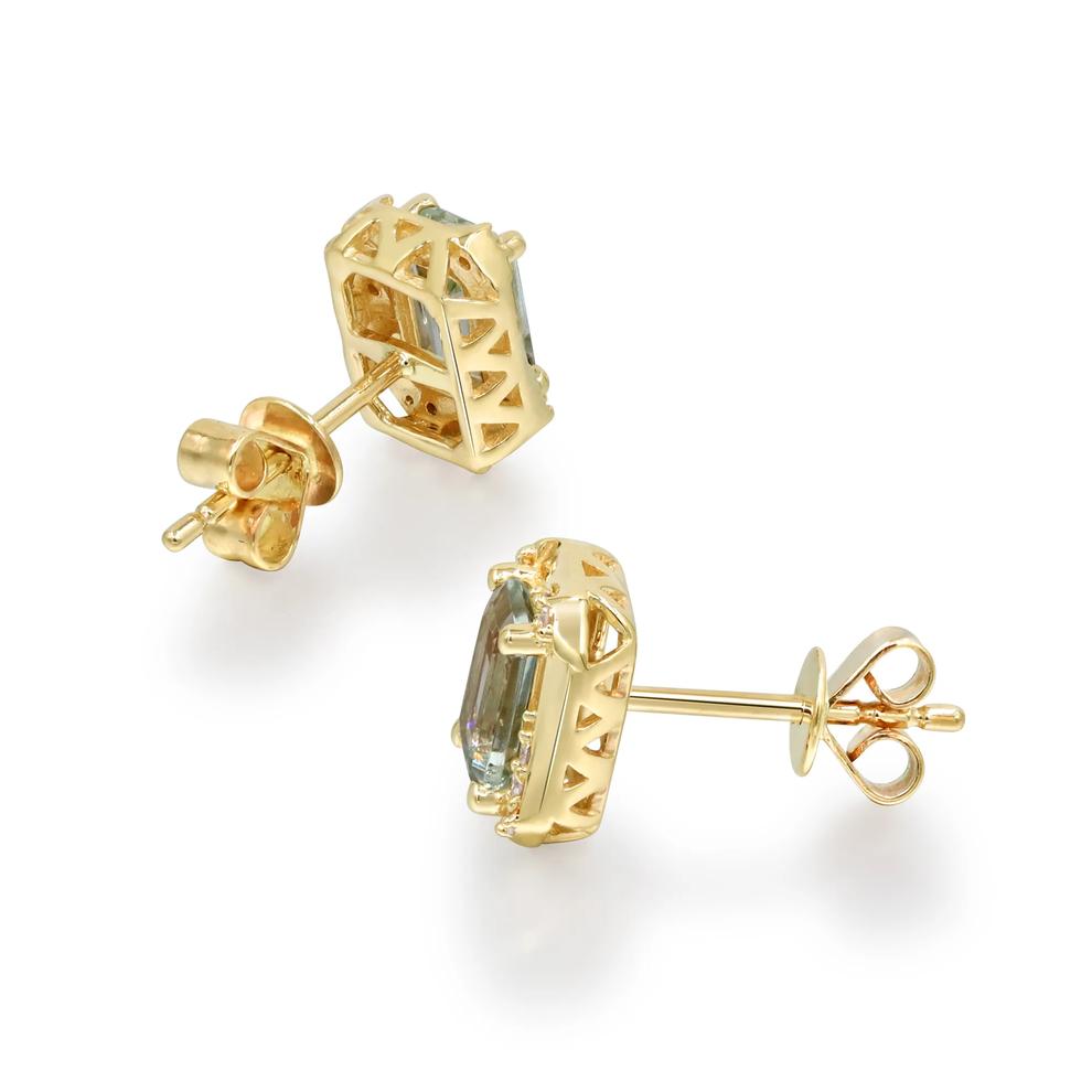 Green Amethyst &amp; Diamond Accent Stud Earrings in 10K Yellow Gold – Image 2 of 2