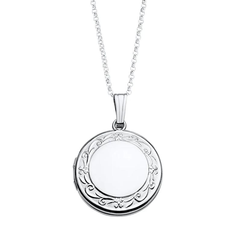 Round Locket with Floral Scroll Detail in Sterling Silver – Image 1 of 4