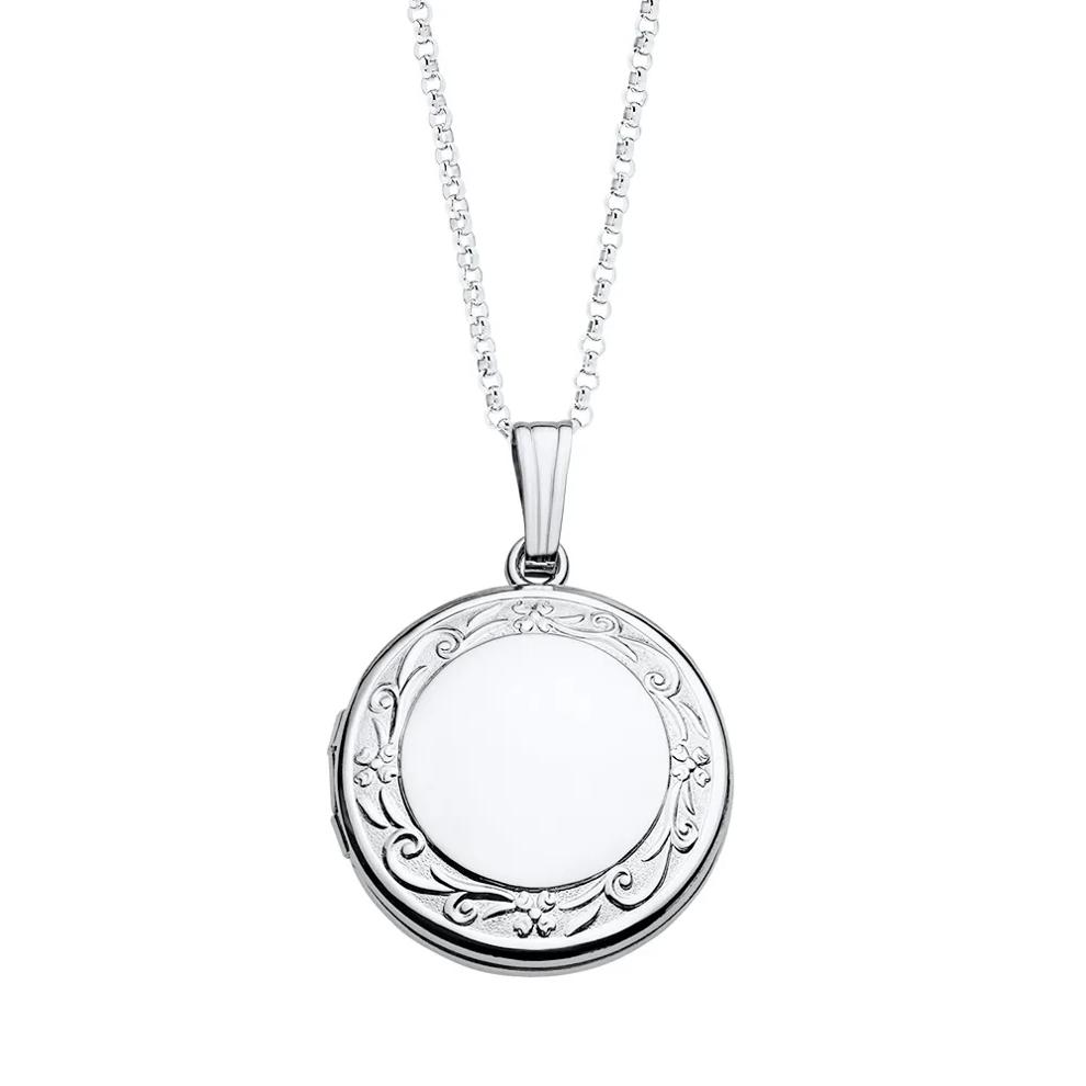 Round Locket with Floral Scroll Detail in Sterling Silver – Image 1 of 4