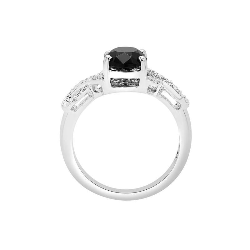 Oval Black Onyx Ring with Diamond Accents in Sterling Silver – Image 2 of 5