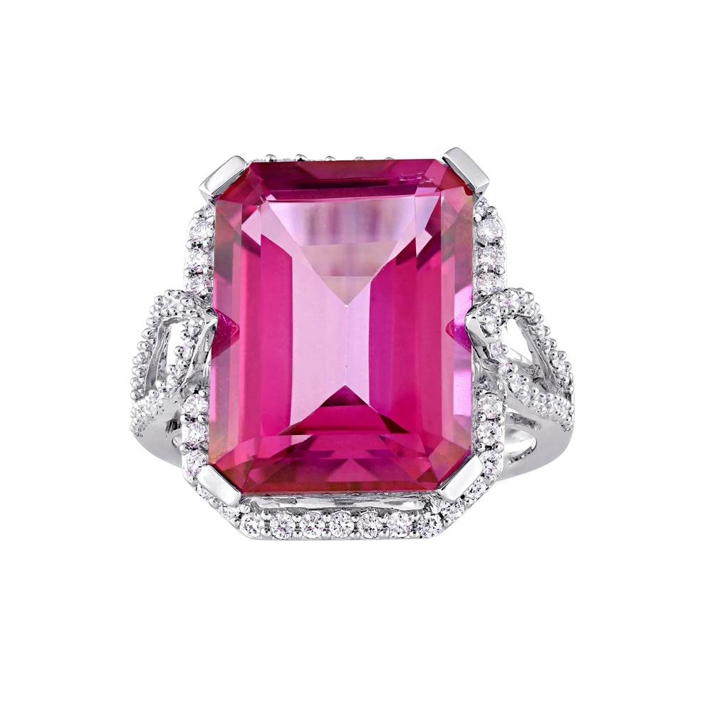 Pink Topaz and Diamond Ring in 14K White Gold (1/2 ct. tw.) – Image 1 of 8