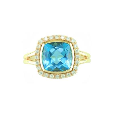 Blue Topaz and Diamond Ring in 10K Yellow Gold (1/5 ct. tw.)