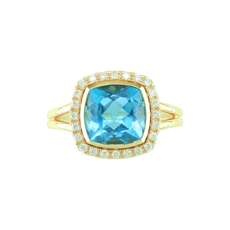 Blue Topaz and Diamond Ring in 10K Yellow Gold &#40;1/5 ct. tw.&#41; – Image 1 of 3