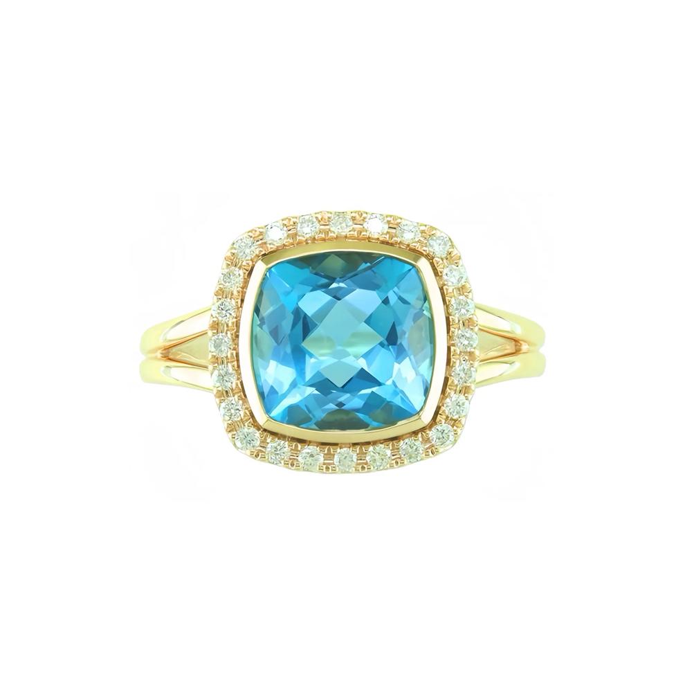 Blue Topaz and Diamond Ring in 10K Yellow Gold (1/5 ct. tw.) – Image 1 of 3