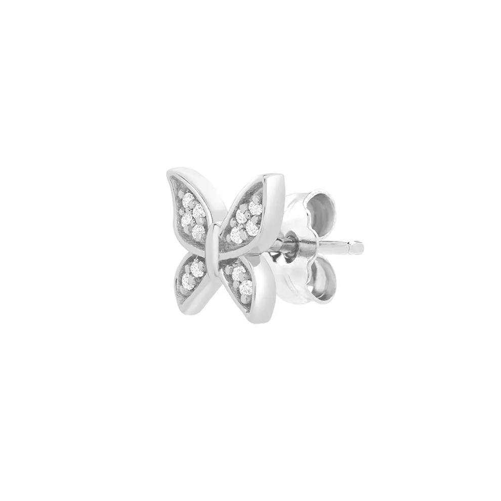 Single Stud Earring Butterfly with Diamond Accents in 10K White Gold – Image 2 of 2