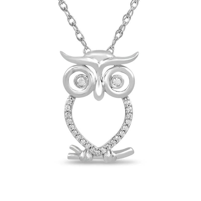Owl Pendant with Diamond Accents in Sterling Silver – Image 1 of 2