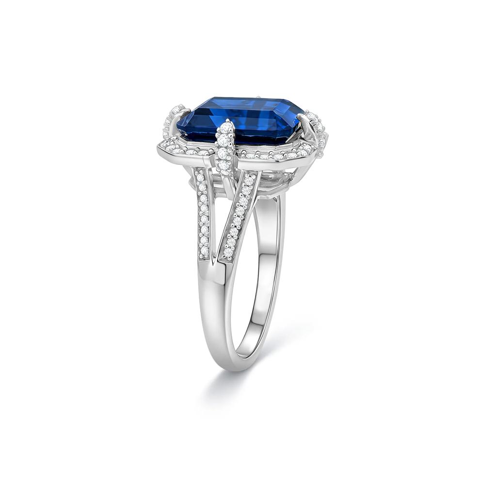 Lab-Created Blue Sapphire &amp; White Sapphire Cocktail Ring in Sterling Silver – Image 3 of 4