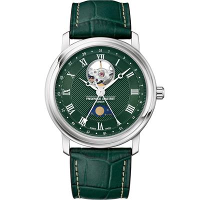 Men's Classic Heart Beat Moonphase Date Watch With a Green Dial and Green Leather Strap