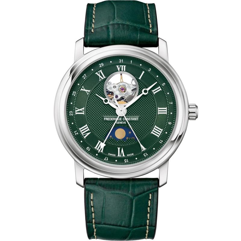 Men's Classic Heart Beat Moonphase Date Watch With a Green Dial and Green Leather Strap – Image 1 of 3