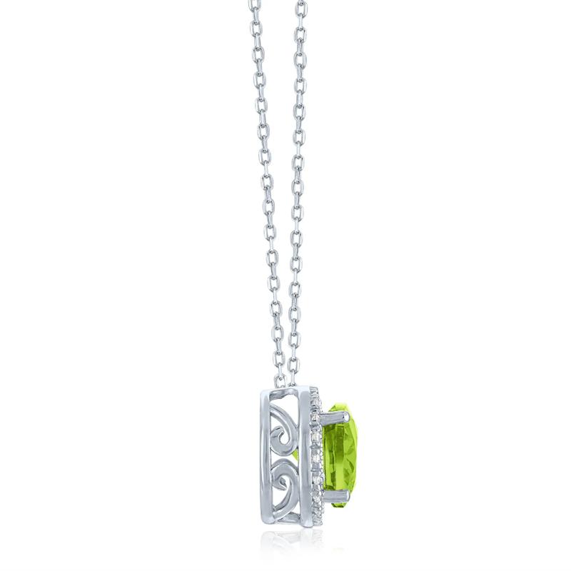 Peridot and Diamond Accent Halo Pendant in Sterling Silver – Image 2 of 3