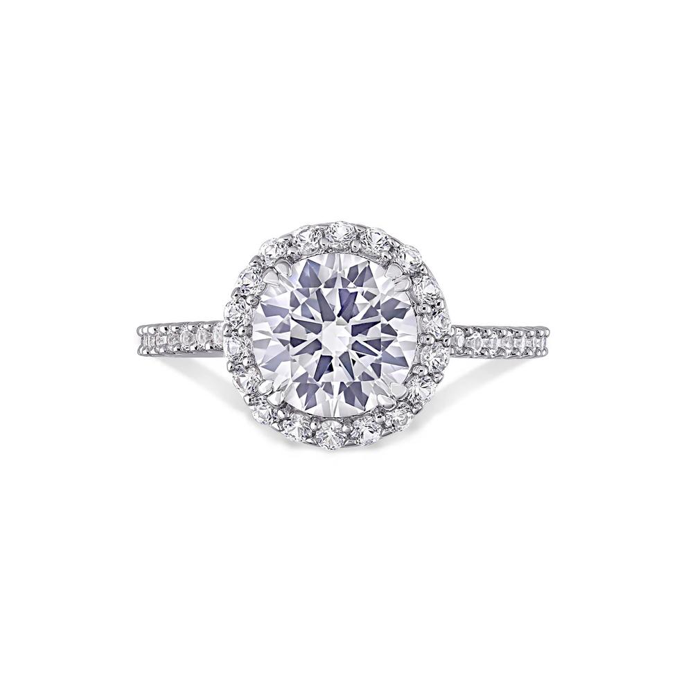 Lab-Created White Sapphire Halo Ring in Sterling Silver – Image 1 of 4