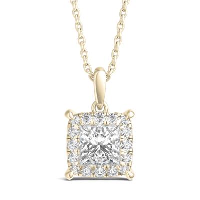 Lab Grown Diamond Princess-Cut Halo Pendant in 14K Yellow Gold (1 ct. tw.)