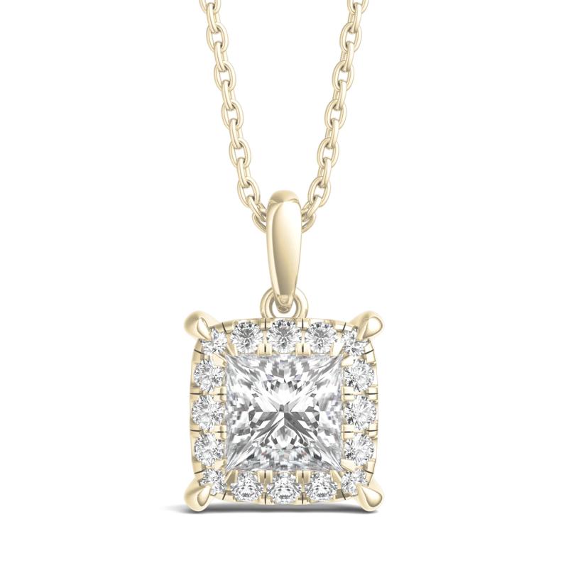 Lab Grown Diamond Princess-Cut Halo Pendant in 14K Yellow Gold &#40;1 ct. tw.&#41; – Image 1 of 3