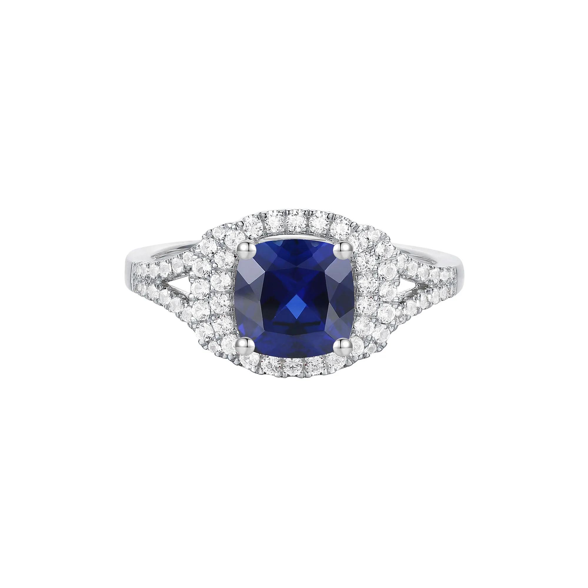 Lab-Created Gemstone & Lab-Created White Sapphire Halo Ring