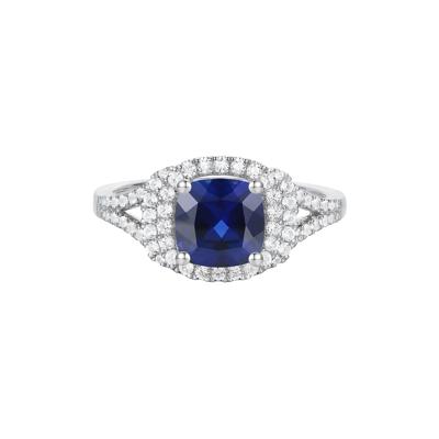 Lab-Created Gemstone & Lab-Created White Sapphire Halo Ring in Sterling Silver