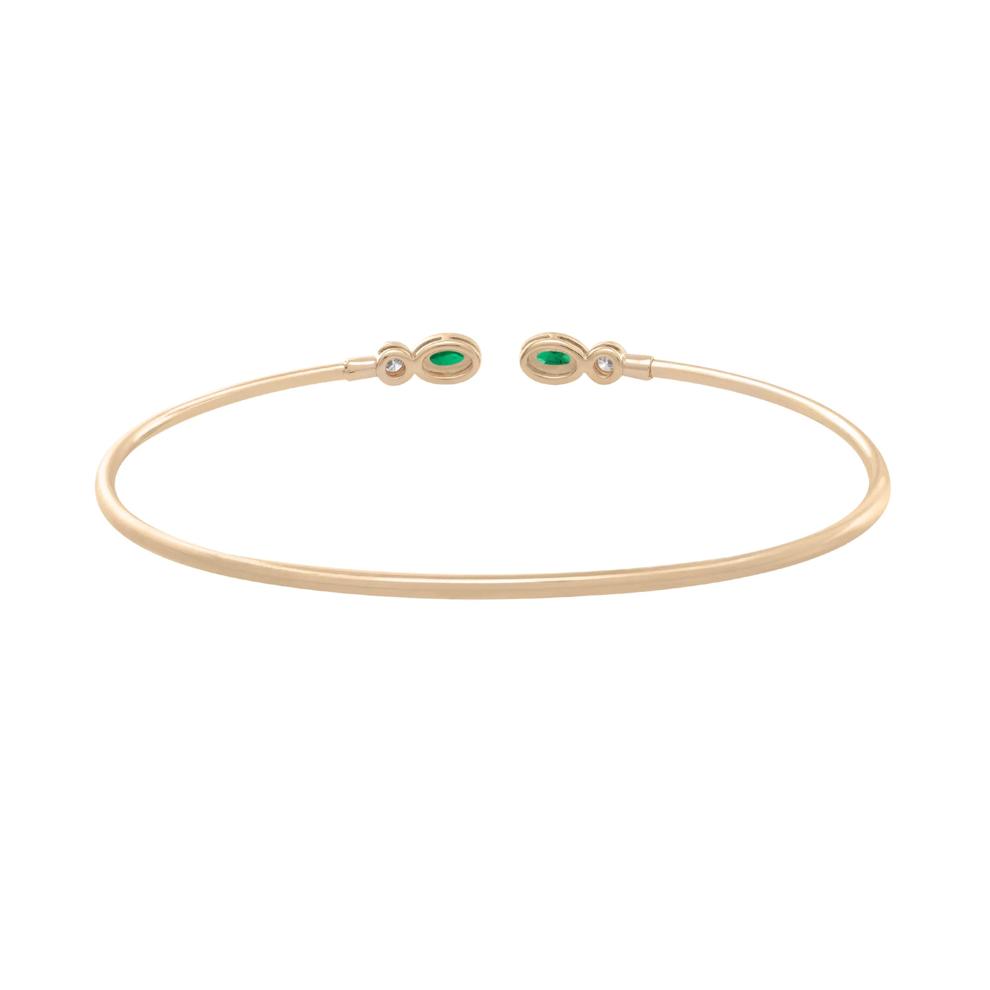 Emerald &amp; Diamond Open Cuff Bangle Bracelet in 10K Yellow Gold (1/8 ct. tw.) – Image 2 of 2