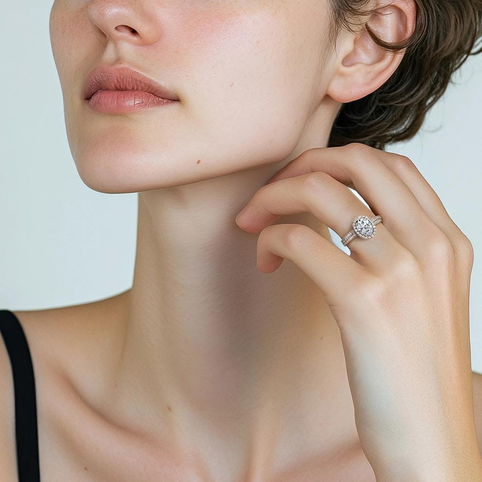 Lab Grown Diamond Oval Halo Engagement Ring in 14K White Gold (2 ct. tw.) – Image 5 of 5