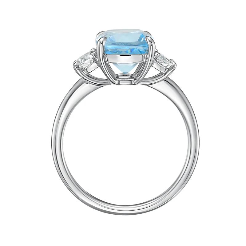 Aquamarine &amp; Diamond Three-Stone Ring in 14K White Gold &#40;1/2 ct. tw.&#41; – Image 2 of 3