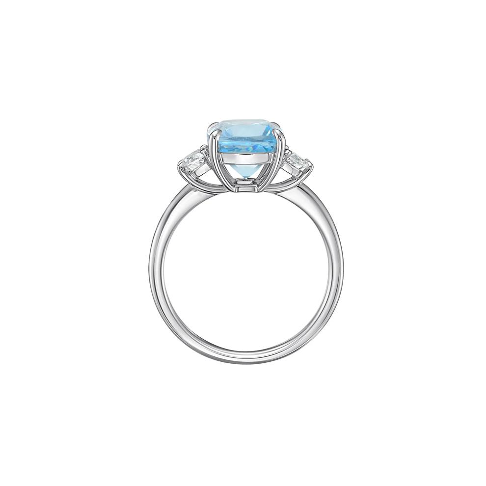 Aquamarine &amp; Diamond Three-Stone Ring in 14K White Gold (1/2 ct. tw.) – Image 2 of 3