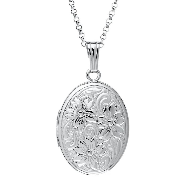 Embossed Oval Locket in Sterling Silver – Image 1 of 1