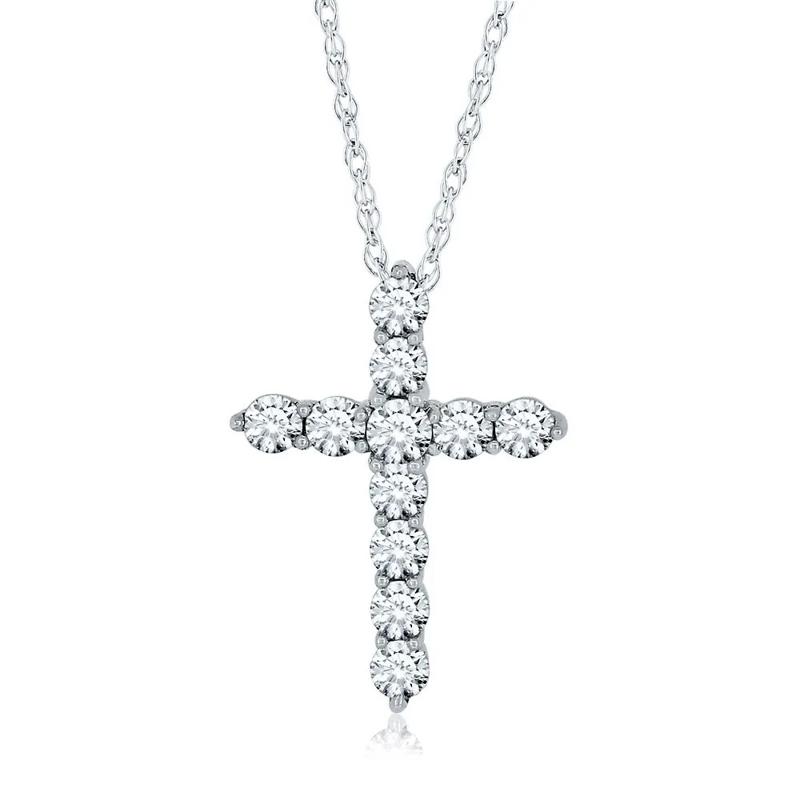 Lab Created White Sapphire Cross Pendant in Sterling Silver – Image 1 of 1