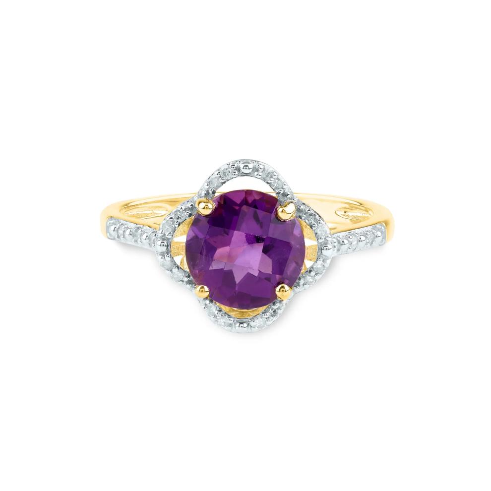 Checkerboard-Cut Amethyst Ring in 10K Yellow Gold (1/10 ct. tw.) – Image 1 of 3