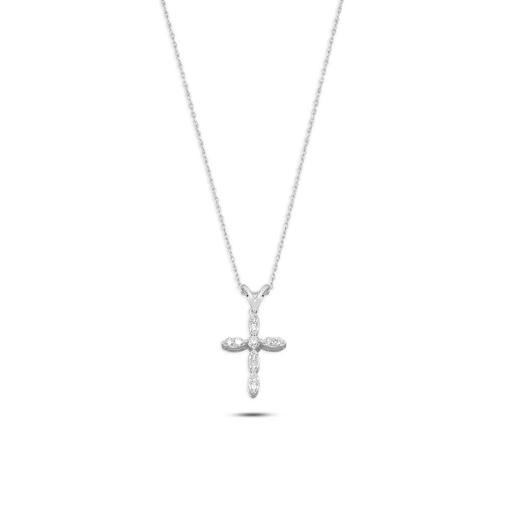 Diamond Cross Pendant Necklace in 10K White Gold (1/4 ct. tw.) – Image 1 of 4