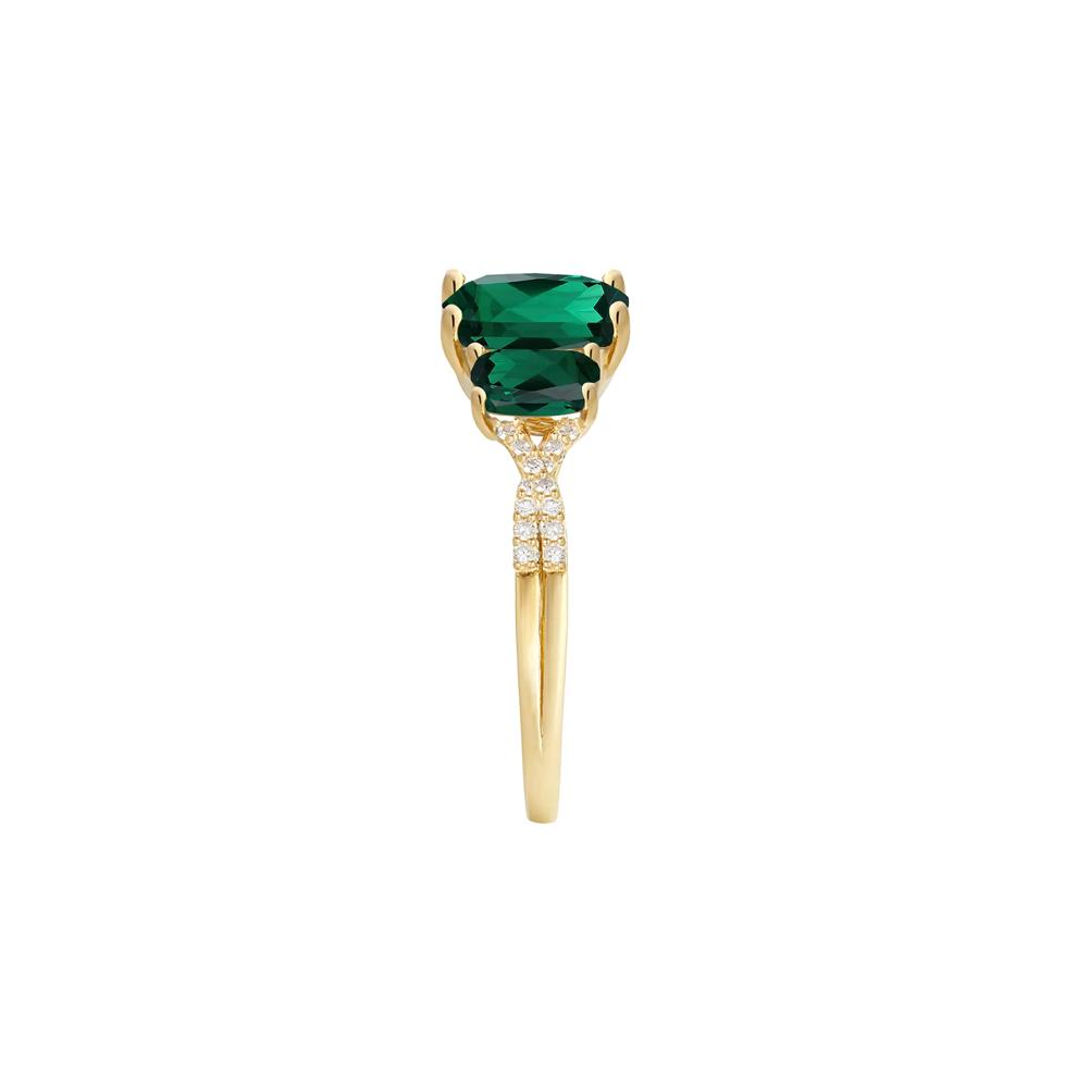 Lab-Created Emerald &amp; Diamond Three-Stone Ring in 10K Yellow Gold (1/10 ct. tw.) – Image 3 of 3