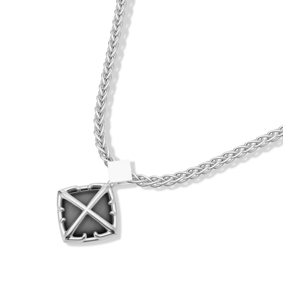 Men's Black Onyx Diamond-Shaped Arrow Design Pendant Necklace in Sterling Silver – Image 3 of 3